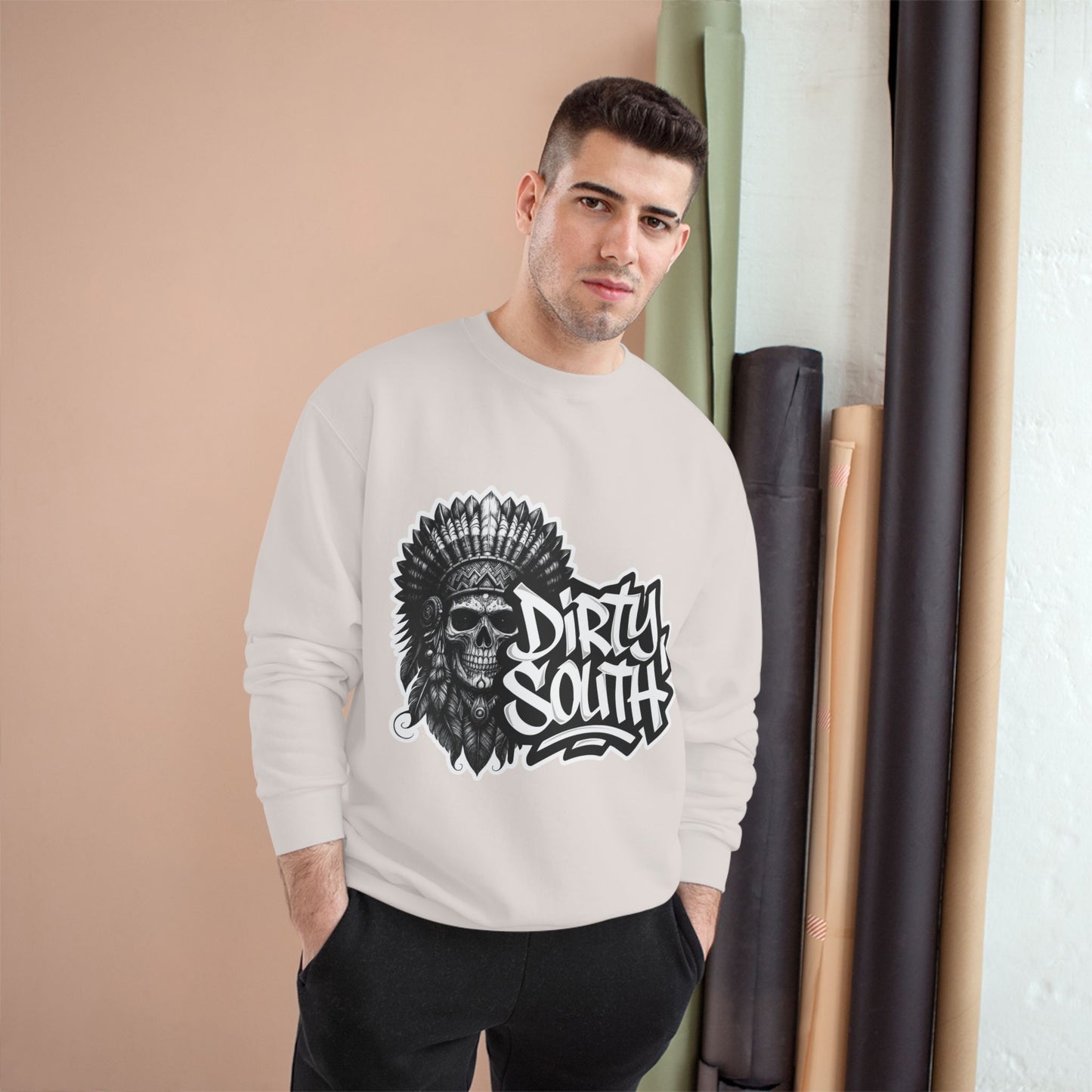 Champion Sweatshirt with Bold Artwork, Casual Streetwear, Graphic Crewneck, Hip Hop Fashion, Unisex Sweatshirt